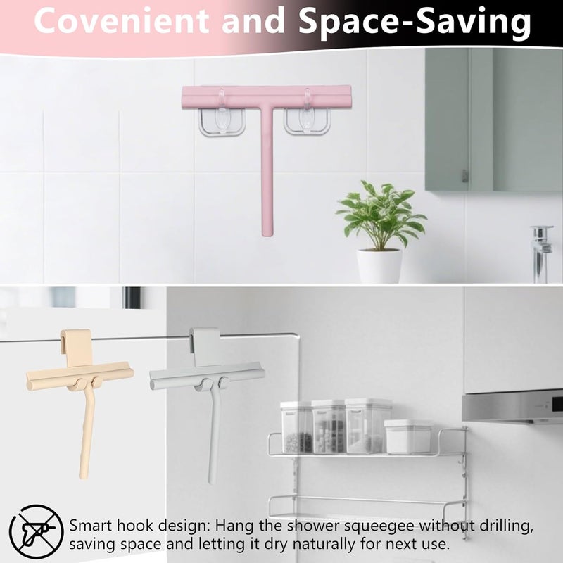 DEOFUXT Silicone Shower Squeegee for Glass Doors Window Squeegee for Walls, Sink, Mirror, Bathroom, Car Window Cleaning - Pink - Image 5